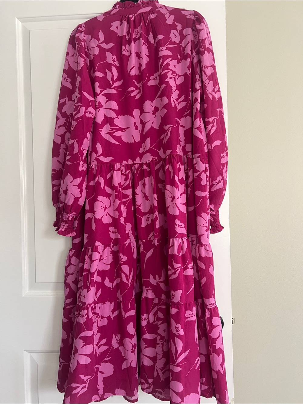 Umgee Fuchsia and Light Pink Floral Tiered Midi Dress - Picture 5 of 5